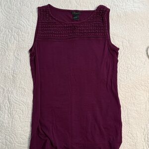 Ann Taylor Deep Plum Crochet Yoke Sleeveless Tank
